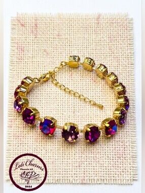 Sparkly Deep Fuchsia & Pink Swarovski Crystal In Classic Gold Plated Bracelet